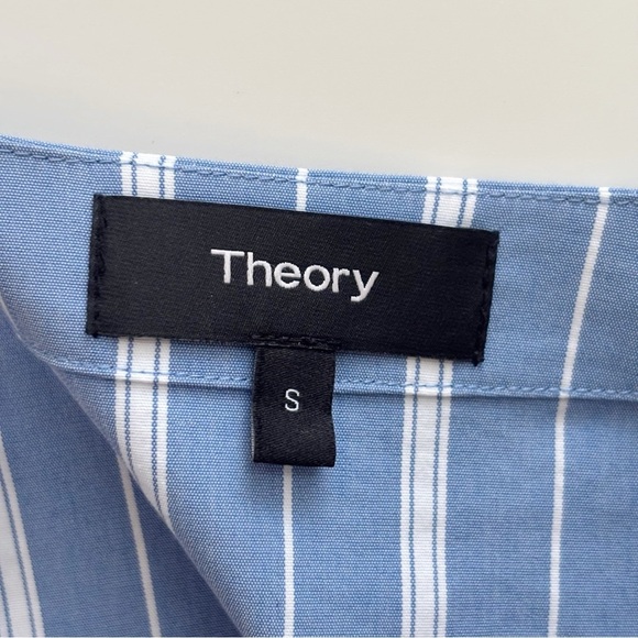 Theory Faux Wrap Top Quincy Striped Small Blue - Picture 6 of 8